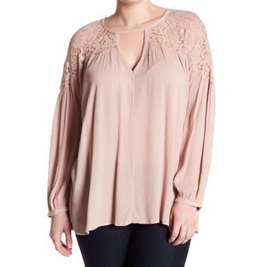Melrose & Market Long Sleeve  Lacy Shoulder Blouse